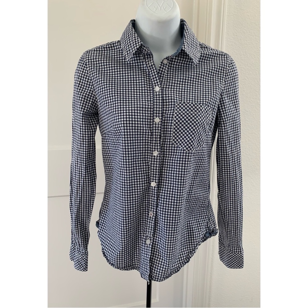 H & M Blue & White Checkered Button Down Shirt